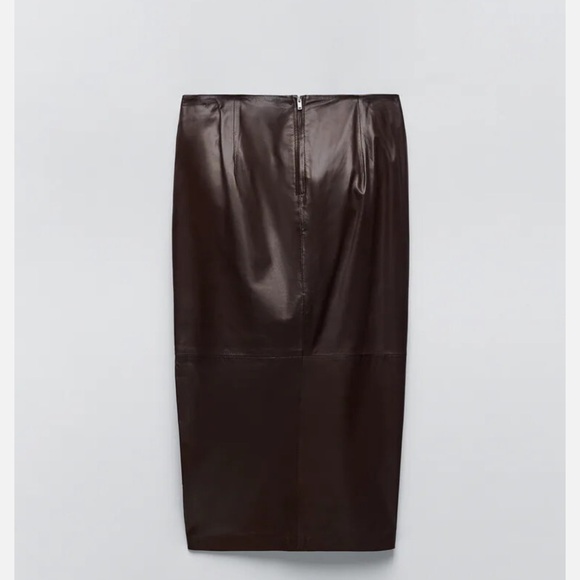 Zara Dark Brown Leather Pencil Skirt - Picture 5 of 13